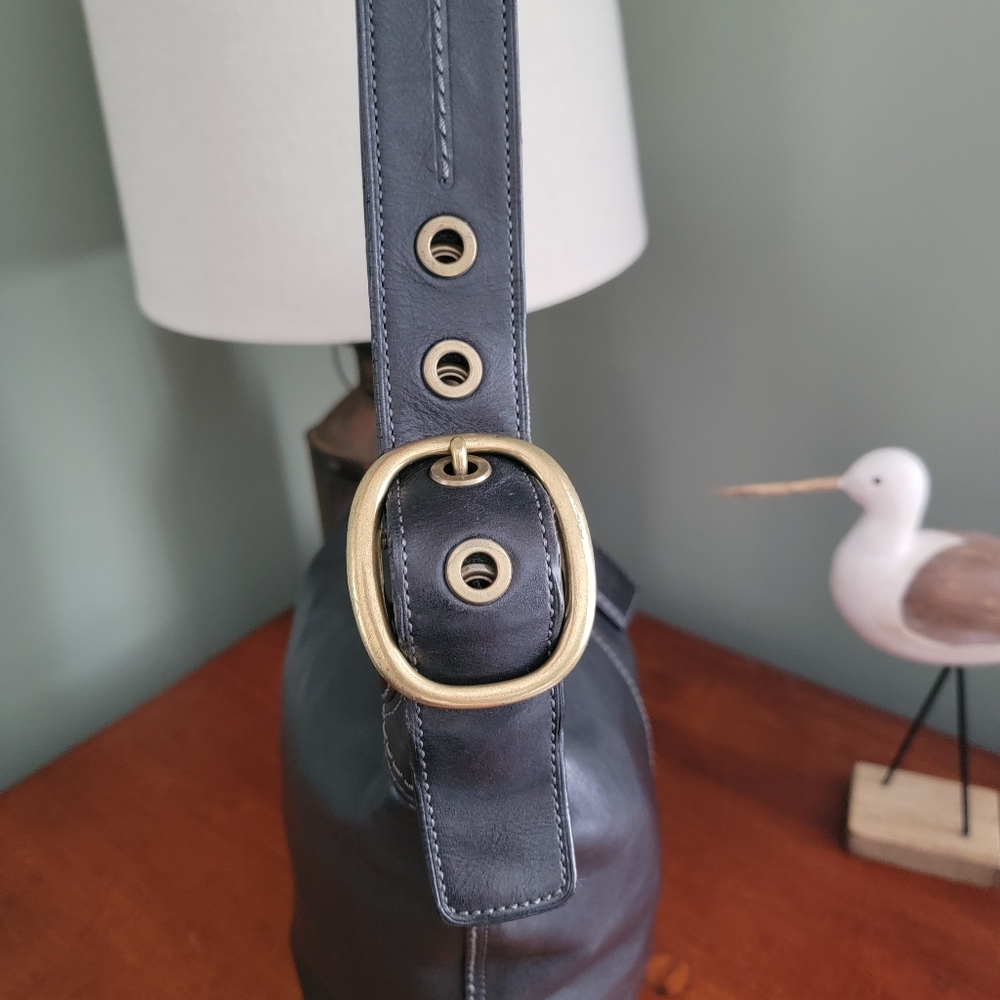 Coach 11422 Bleecker Tattersall Bucket Bag Black Vachetta Leather Purse Y2K - Picture 7 of 15